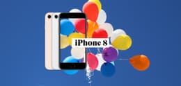 iPhone 8 in Schwarz, Weiß und Rosa mit Ballons im Hintergrund