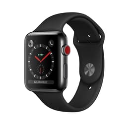 Apple Watch (Series 3) 2017 42 mm - Rostfreier Stahl Schwarz - Armband Sportarmband Schwarz