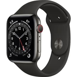 Apple Watch (Series 6) GPS + Cellular 44 mm - Rostfreier Stahl Space Grau - Sportarmband Schwarz