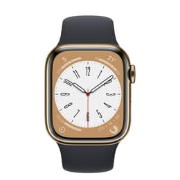 Apple Watch Series 7 (2021) GPS + Cellular 45 mm - Rostfreier Stahl Gold - Sportarmband Schwarz