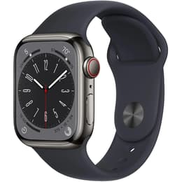 Apple Watch (Series 8) 2022 GPS + Cellular 41 mm - Rostfreier Stahl Graphit - Sportarmband Schwarz