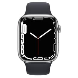 Apple Watch Series 7 (2021) GPS + Cellular 45 mm - Rostfreier Stahl Silber - Sportarmband Schwarz