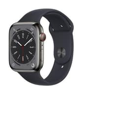 Apple Watch (Series 8) 2022 GPS + Cellular 45 mm - Rostfreier Stahl Grau - Sportarmband Schwarz