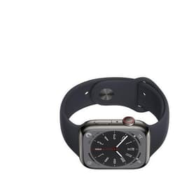 Apple Watch Series 8 (2022) GPS + Cellular 45 mm - Rostfreier Stahl Graphit - Sportarmband Schwarz