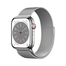 Apple Watch Series 8 (2022) GPS + Cellular 45 mm - Rostfreier Stahl Silber - Milanaise Armband Grau