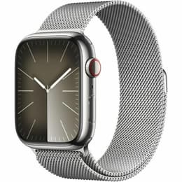 Apple Watch Series 9 (2023) GPS + Cellular 45 mm - Rostfreier Stahl Silber - Milanaise Armband Grau