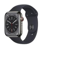 Apple Watch (Series 8) 2022 GPS 45 mm - Rostfreier Stahl Grau - Sportarmband Schwarz