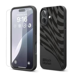 Back Market Hülle iPhone 16+ und schutzfolie - Recycelter Kunststoff - Schwarz