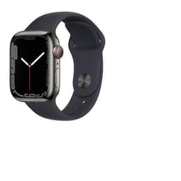 Apple Watch (Series 7) 2021 GPS + Cellular 45 mm - Rostfreier Stahl Graphit - Sportarmband Schwarz