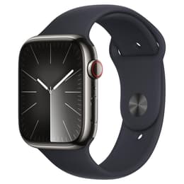 Apple Watch Series 9 (2023) GPS + Cellular 45 mm - Rostfreier Stahl Graphit - Sportarmband Midnight