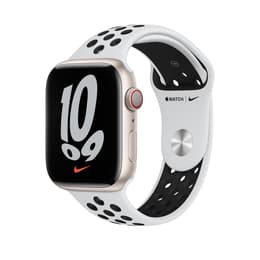 Apple Watch (Series 7) 2021 GPS + Cellular 41 mm - Aluminium Polarstern - Nike Sportarmband Weiß/Schwarz