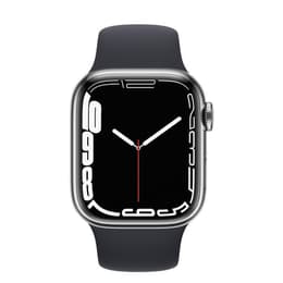 Apple Watch Series 7 (2021) GPS + Cellular 41 mm - Rostfreier Stahl Silber - Sportarmband Schwarz