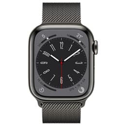 Apple Watch Series 8 (2022) GPS + Cellular 41 mm - Rostfreier Stahl Graphit - Milanaise Armband Schwarz