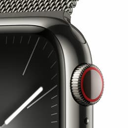 Apple Watch Series 9 (2023) GPS + Cellular 41 mm - Rostfreier Stahl Graphit - Milanaise Armband Schwarz