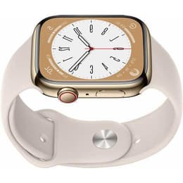 Apple Watch Series 8 (2022) GPS + Cellular 45 mm - Rostfreier Stahl Gold - Sportarmband Weiß