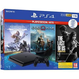 PlayStation 4 Slim 1000GB - Schwarz + Horizon Zero Dawn + God of War + The Last of Us (Remastered)