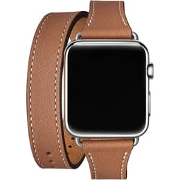 Apple Watch (Series 1) 2015 GPS 42 mm - Rostfreier Stahl Gold - Lederarmband mit Endstück Braun