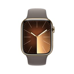 Apple Watch Series 9 (2023) GPS + Cellular 41 mm - Rostfreier Stahl Gold - Sportarmband Schwarz