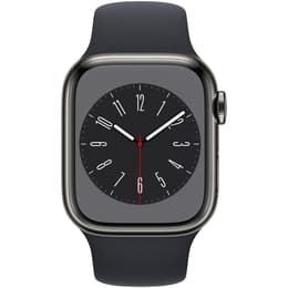 Apple Watch Series 8 (2022) GPS + Cellular 41 mm - Rostfreier Stahl Silber - Sportarmband Schwarz
