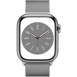 Apple Watch Series 8 (2022) GPS + Cellular 41 mm - Rostfreier Stahl Silber - Milanaise Armband Grau