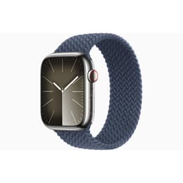 Apple Watch (Series 8) 2022 GPS + Cellular 45 mm - Rostfreier Stahl Grau - Geflochtenes Solo Loop Blau