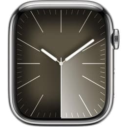 Apple Watch Series 9 (2023) GPS + Cellular 41 mm - Rostfreier Stahl Silber - Sportarmband Schwarz