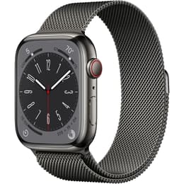 Apple Watch (Series 8) 2022 GPS + Cellular 45 mm - Rostfreier Stahl Space Grau - Milanaise Armband Grau