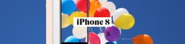 iPhone 8 in Schwarz, Weiß und Rosa mit Ballons im Hintergrund