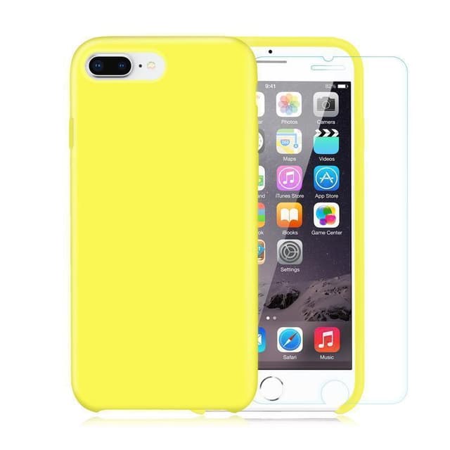 Hülle und 2 Schutzfolien iPhone 7 Plus/8 Plus - Silikon - Gelb