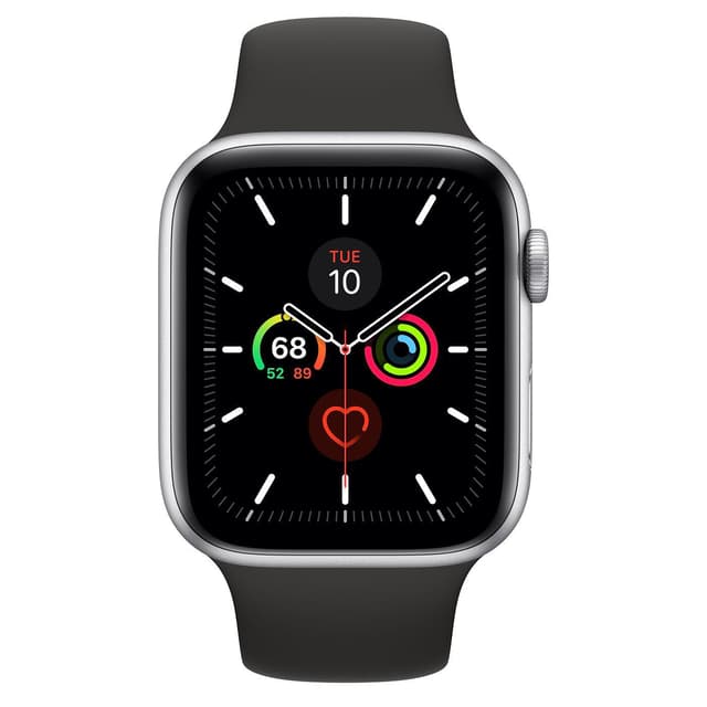 Apple Watch (Series 4) September 2018 44 mm - Rostfreier Stahl Silber - Armband Sportarmband Schwarz