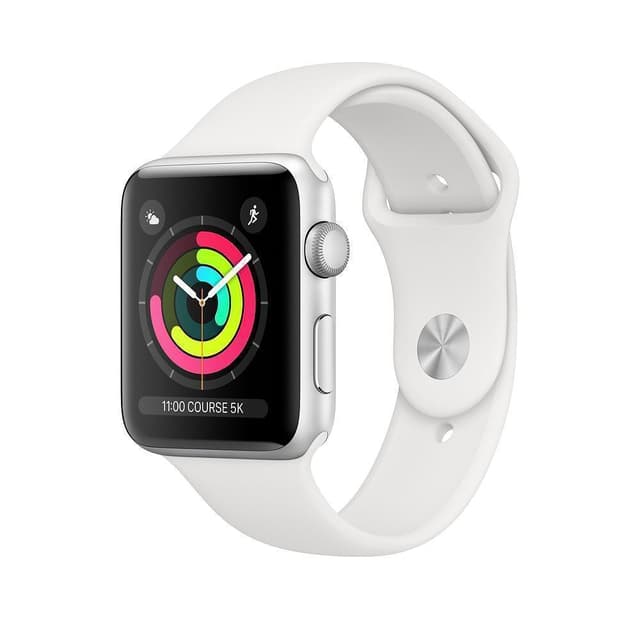 Apple Watch (Series 3) GPS + Cellular 38 mm - Aluminium Silber - Sportarmband Weiß