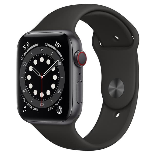 Apple Watch (Series 6) GPS + Cellular 44 mm - Aluminium Space Grau - Sport loop Schwarz