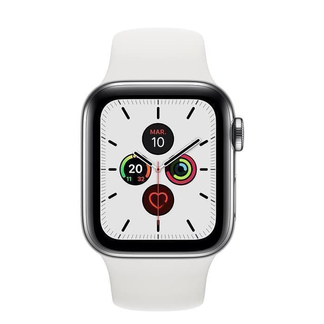 Apple Watch (Series 5) GPS 40 mm - Rostfreier Stahl Silber - Sportarmband Weiß